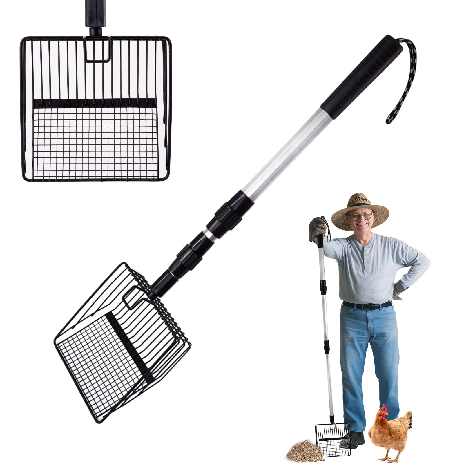 Qpets® Cat Litter Shovel Long Handle Litter Scoop 22-41.9'' Retractable Animal Waste Scooper 5.7 Inch Square Slotted & Grid Metal Litter Shovel Chicken Poop Scooper for Poultry Litter Station Qpets® Cat Litter Shovel Long Handle Litter Scoop 22-41.9'' Retractable Animal Waste Scooper 5.7 Inch Square Slotted & Grid Metal Litter Shovel Chicken Poop Scooper for Poultry Litter Station
